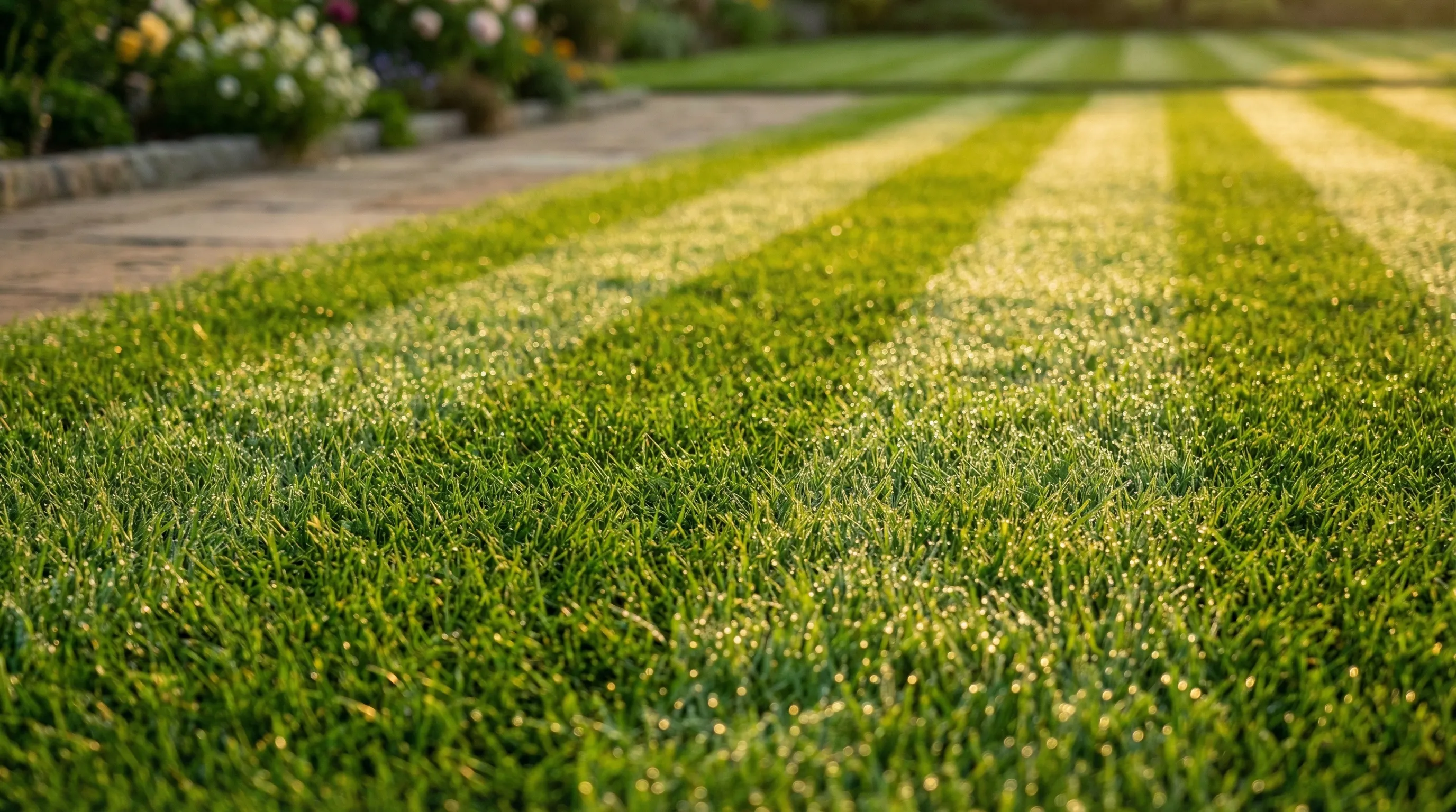 Beautiful backyard with lush green lawn and professional landscaping in Lebanon, Ohio